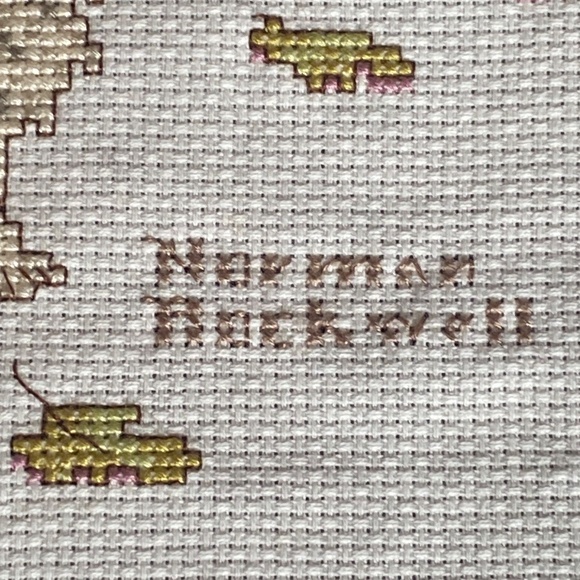 Norman Rockwell vintage cross stitch. Couple with animals on loveseat - Picture 14 of 14